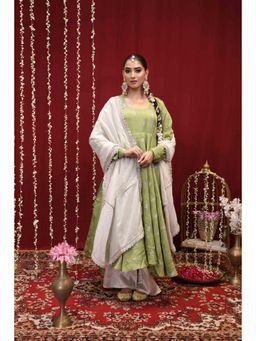 Rivaz Threads and Co - Shakti Sequence Anarkali and Palazzos In Green and Dupatta