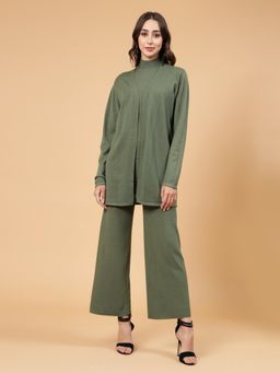 Mafadeny - Women Winter Wear Olive Three- Piece Top with Shrug and Pant (Set of 3)