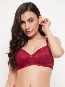 Clovia - Lace Solid Padded Full Cup Wire Free Bridal Bra - Maroon