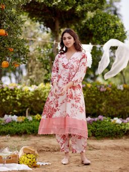 Naaz By Noor - White Morrocon Kurta with Pant (Set of 2)