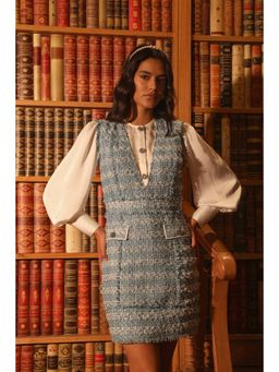 Label Deepika Nagpal - Blue Embroidered Shelly Mini Dress with Shirt (Set of 2)