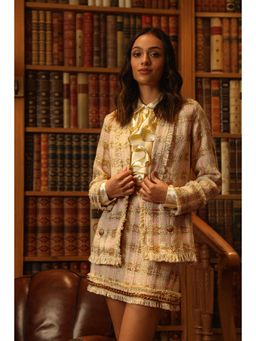 Label Deepika Nagpal - Beige Embroidered Cara Shirt with Skirt and Blazer (Set of 3)