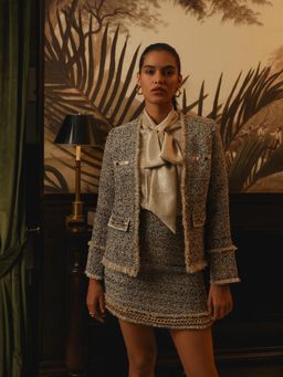 Label Deepika Nagpal - Beige Embellished/Sequined Kayla Shirt with Blazer and Skirt (Set of 3)