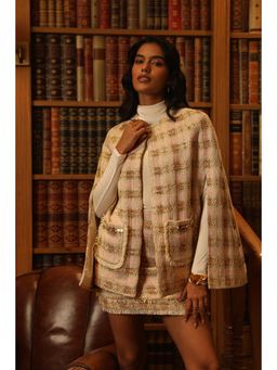 Label Deepika Nagpal - Beige Embroidered Arena Jacket with Shorts (Set of 2)
