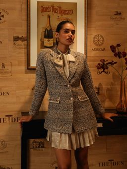 Label Deepika Nagpal - Beige Embellished/Sequined Natalie Mini Dress with Blazer (Set of 2)