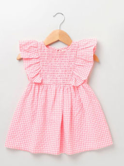SWEETLIME BY AS - Neon Checks Flutter Sleeves Smoking Dress - Neon Pink.