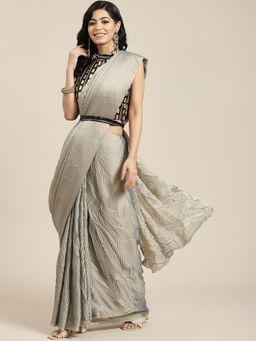Sareemall - Women Georgette Grey Solid Belted Sarees with Unstitched Blouse Piece