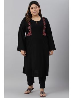 W - Black Solid Winter Kurta