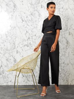 Styli - Wrap Crop Top and Wide Leg Trouser Co-Ord (set of 2)