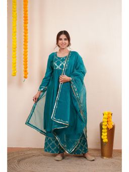 Tapestry - Teal Anarkali Kurta with Palazzo & Dupatta (Set of 3)