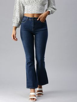 SHOWOFFFF - Women Clean Look Navy Blue Bootcut Denim Jeans