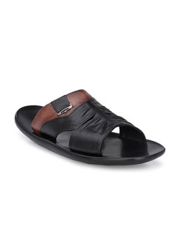 Hitz - Men's Black Leather Open Toe Slippers