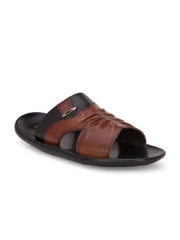 Hitz - Men's Brown Leather Open Toe Slippers