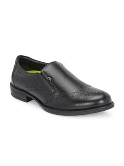 Hitz - Men's Black Leather Slip On Formal Brogue Shoes