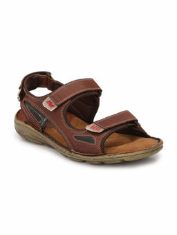 Hitz - Men's Tan Leather Comfort Sandals with Velcro Closure