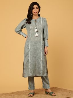 Jaipur Kurti - Grey Printed Straight Kurta With Pants (Set of 2)