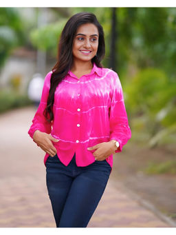 Maaesa - Women Pink Tie & Dyed Rayon Shirt