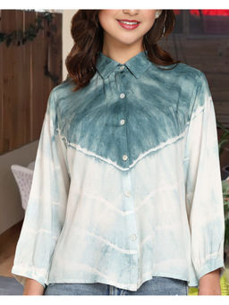 Maaesa - Women Green Tie & Dyed Rayon Shirt