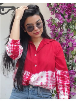 Maaesa - Women Red Tie & Dyed Rayon Shirt