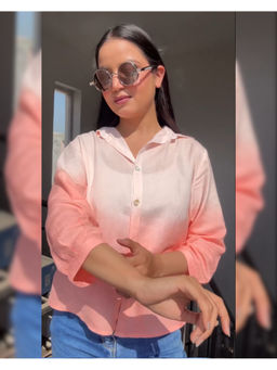 Maaesa - Women Peach Tie & Dyed Rayon Shirt