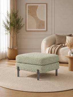 Doe Buck - Luxe Sage Green Bouclé Ottoman with Black Metal Legs Modern Square Footstool