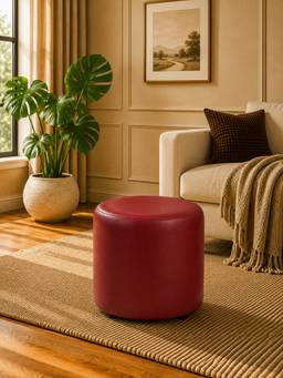 Doe Buck - Mary Ottoman Leather Round Ottoman Stool Minimalist Cylindrical Pouffe Seating