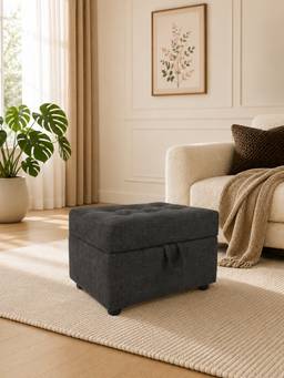 Doe Buck - Grey Fabric Tufted Storage Ottoman Bench