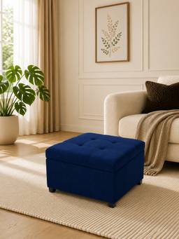 Doe Buck - Blue Fabric Tufted Storage Ottoman Bench