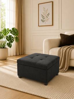 Doe Buck - Grey Fabric Tufted Storage Ottoman Bench