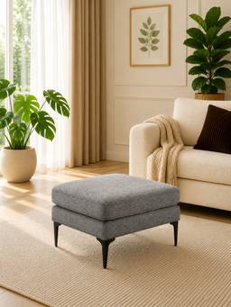 Doe Buck - Minimal Luxe Ottoman Bench Grey Fabric with Dark Wood Legs