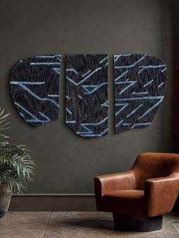 Neu Looms - Black Abstract Wool & Silk Handmade Wall Art (Pack of 3)