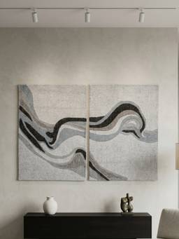 Neu Looms - Abstract Blue Grey Wool & Silk Wall Art (Pack of 2)