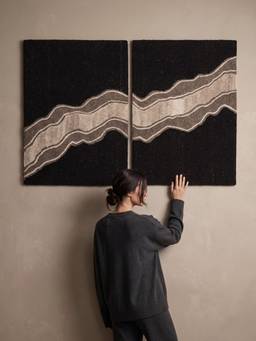 Neu Looms - Abstract Black Natural Wool Wall Art (Pack of 2)