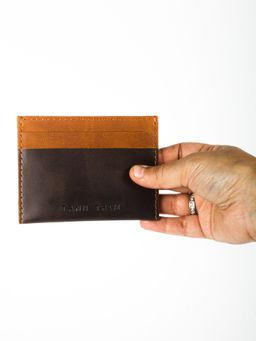 TANN TRIM - Solid Dark Brown & Tan Card Case