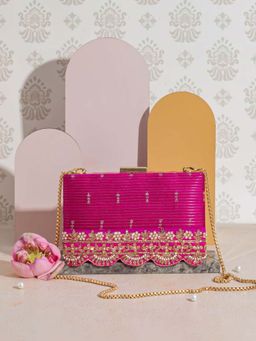 AMYRA - Tari Silk Box Pink Clutch with Detachable Straps