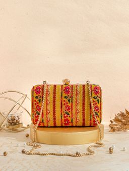 AMYRA - Zuri Box Mustard Clutch with Detachable Straps