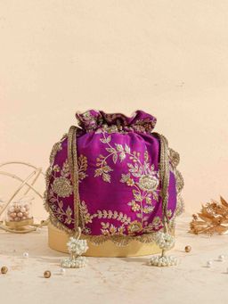 AMYRA - Pink Embellished Scallop Potli Bag