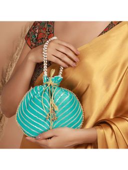 Aatmana - Sky Blue & Gold Embellished Potli Bag