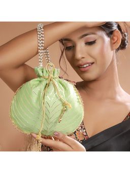 Aatmana - Parrot Green & Gold Embellished Potli Bag
