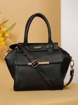 Teakwood - Leather Black Shoulder Bag with Detachable Strap