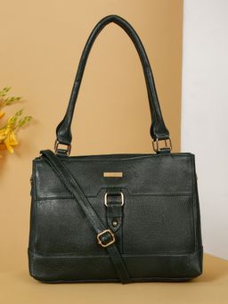 Teakwood - Leather Green Shoulder Bag with Detachable Strap