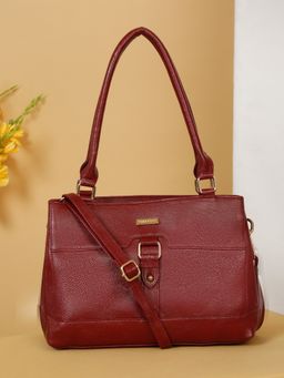Teakwood - Leather Red Shoulder Bag with Detachable Strap