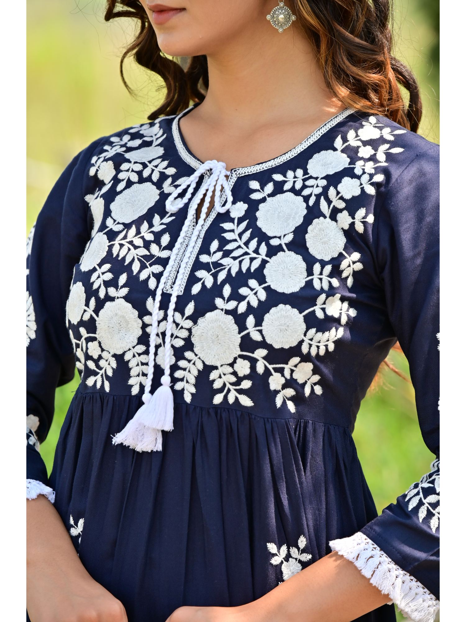 Buy Zolo Label Sheen Blue Embroidered Midi Dress Online