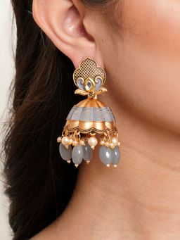 Karatcart - Gold Plated Grey Tumble and Golden Pearl Studded Jhumki Earrings for Women