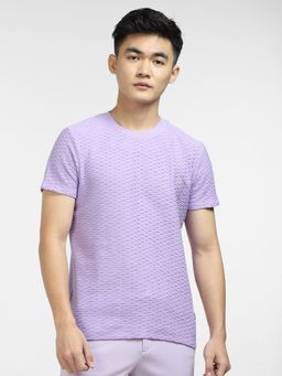Jack & Jones - Purple Self-Design Crew Neck T-shirt