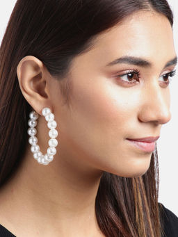 Jewels Galaxy - Scintillating Pearl Studded Gold Plated Fabulous Drop Earrings for Women-Girls