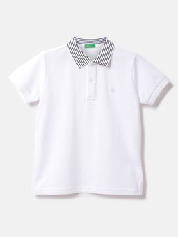 United Colors of Benetton - Cotton Solid Polo Neck Boys White T-shirts