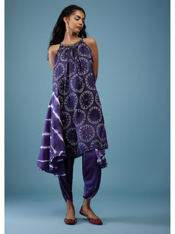 KALKI FASHION - Medieval Blue Silk Top with Tie-Dye Side Panel and Silk Dhoti Pants (Set of 2)