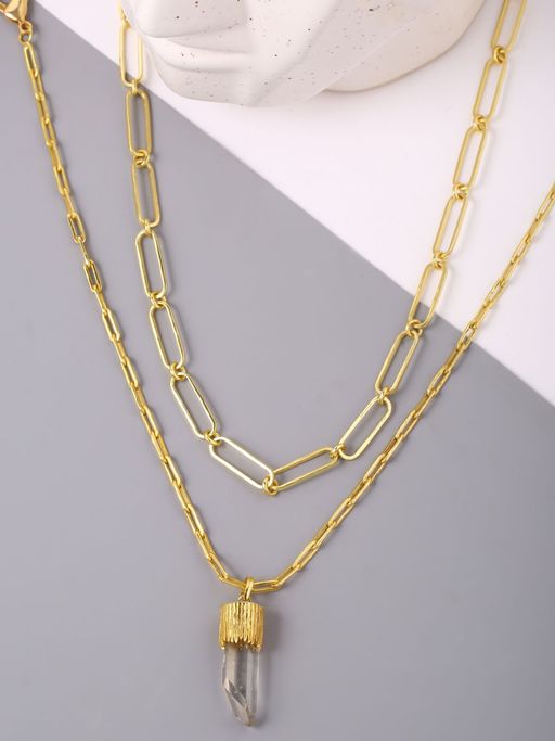 Zurooh 18K Gold Plated Double Layer Link Chain Crystal Necklace