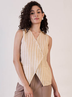 Powersutra - Beige Stripe Sleeveless Vest Top for Women